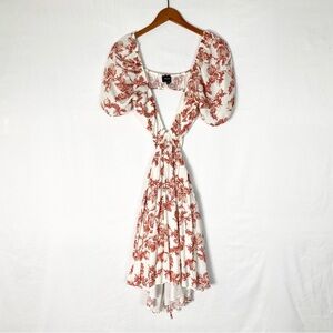 Bardot Eden Floral Dress in Red Floral Midi Puff Sleeves Size Small